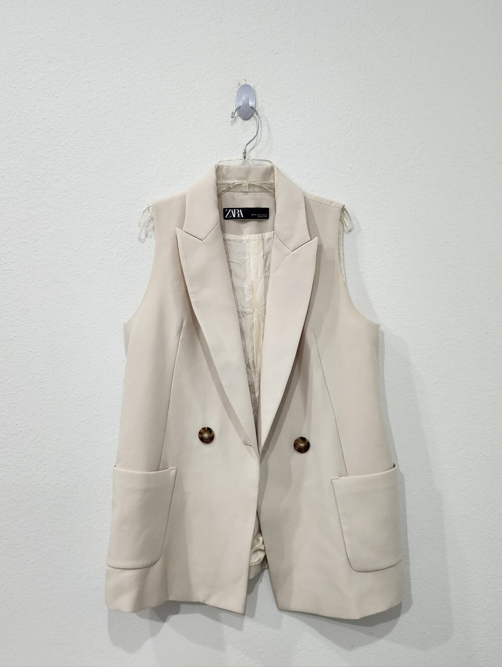 ZARA Sleeveless Blazer Vest Cream Off White Size Medium Made In Spain